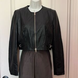 WOMENS ATOS LOMBARDINI SUPPLE BLACK LEATHER CROP JACKET (IT 44 / US 10-12)ITALY